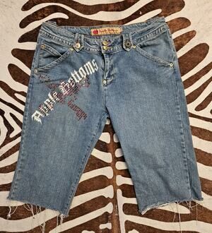 Vintage Y2K Apple Bottoms Picked Fresh Daily Wide Leg Low Rise Jean Shorts Sz 14